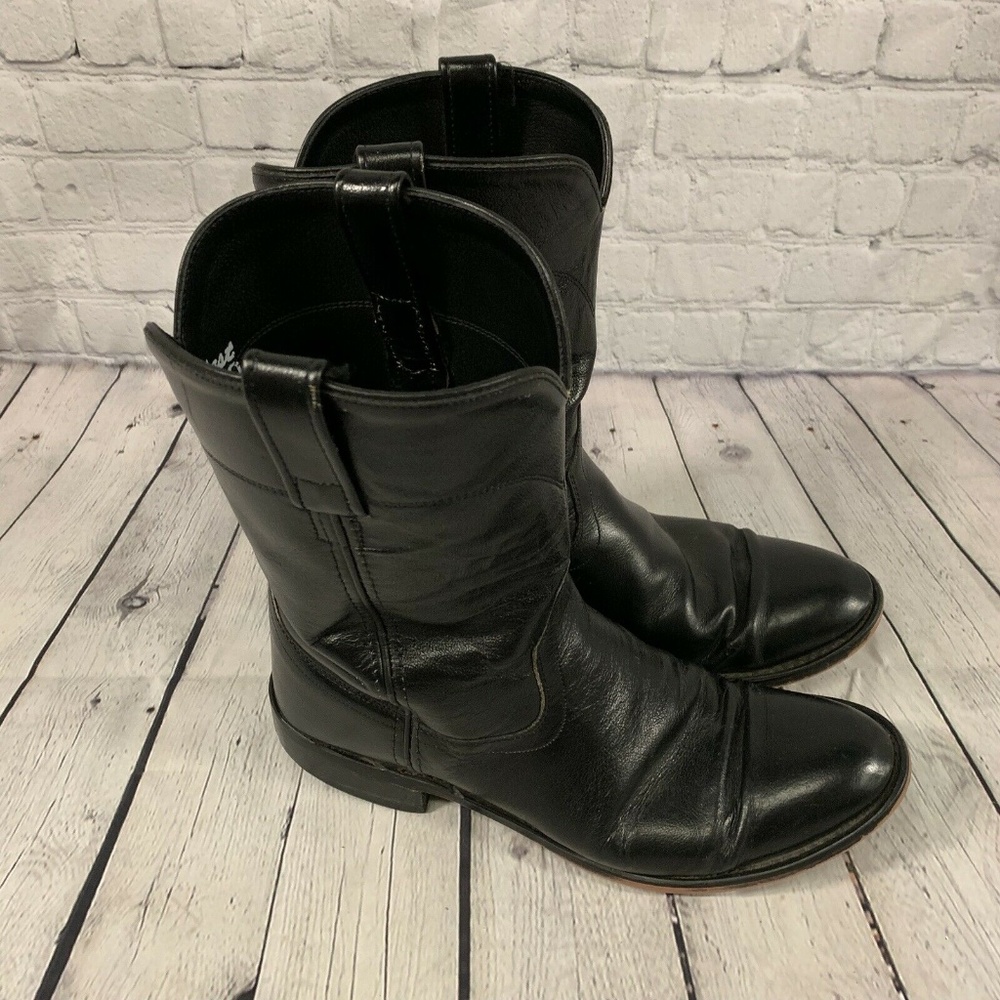 Mens 8.5D Old West Black Leather Cowboy Boots